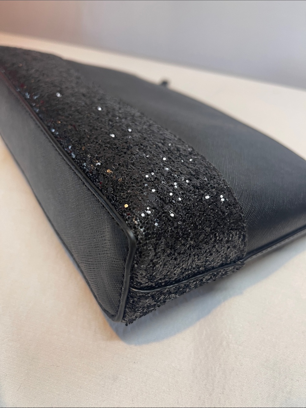 Kate Spade New York Black Glitter Crossbody Bag Saffiano Leather Party Purse - Picture 6 of 10